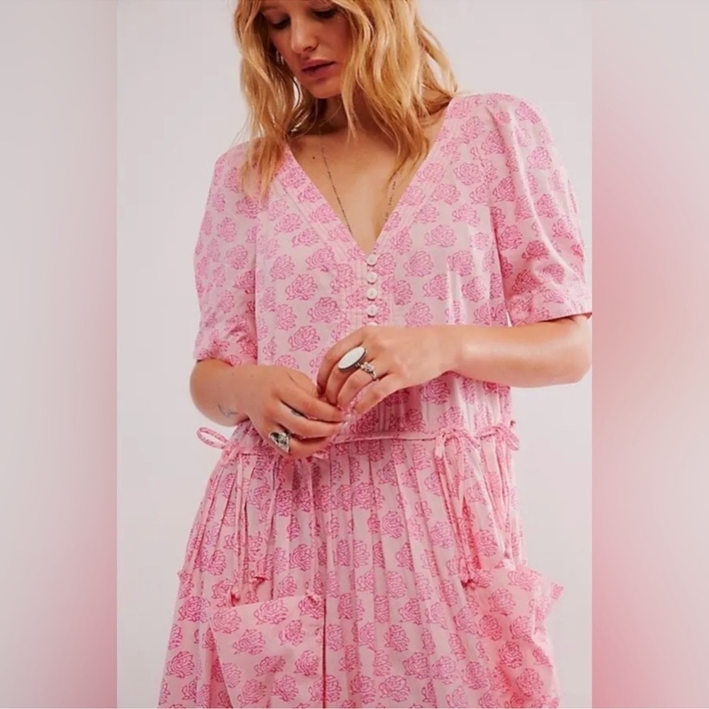 NWOT Free People There She Goes Midi Dress Size Large Pink Flowers Boho dress